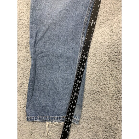 WRANGLER 38x32 Distressed Straight Leg Denim Blue Jeans 5-Pocket Design FLAWED - Picture 9 of 11